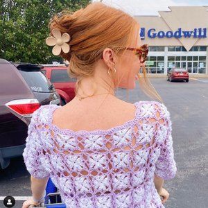 Vintage Hand Crochet Purple White Flower Top